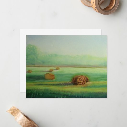 Waterverf Groene weide hooivelden Notitiekaartje (Voorkant / Achterkant in situ)