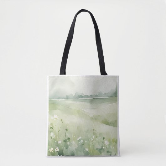 Waterverf groene weidelandschap wilde bloem tas (Voorkant)