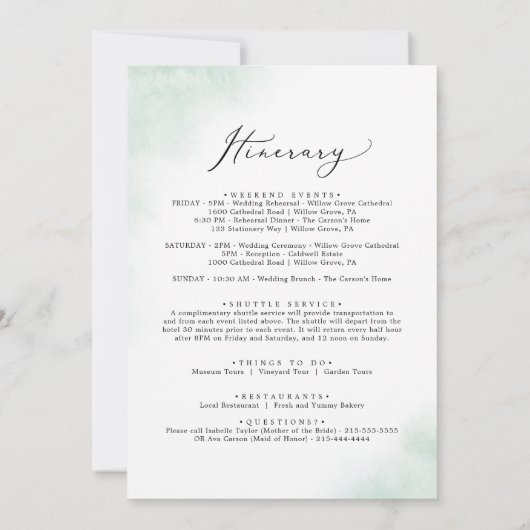 Waterverf groene welkomstbrief en reisroute (Achterkant)