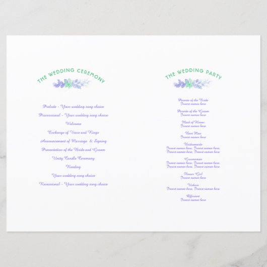 Waterverf groene wijnstok bloemenbruiloft programm (Achterkant)