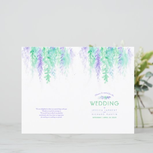 Waterverf groene wijnstok bloemenbruiloft programm (Staand voorkant)