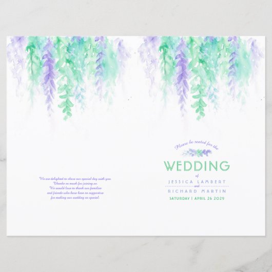 Waterverf groene wijnstok bloemenbruiloft programm (Voorkant)