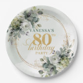 Waterverf groene witte 80ste verjaardagsfeest bord (Voorkant)