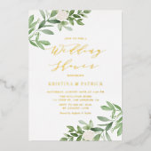Waterverf Groene Witte Bloem Bruiloft Feest Folie Uitnodiging (Voorkant)