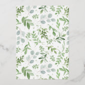 Waterverf Groene Witte Bloem Bruiloft Feest Folie Uitnodiging (Achterkant)