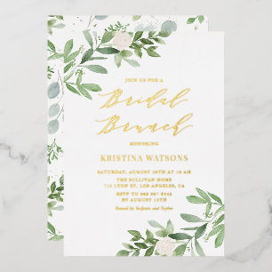 Waterverf Groene Witte Bloemen Bruids Brunch Folie Uitnodiging