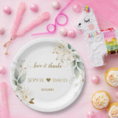 Waterverf Groene Witte Bloemen Gouden Bruiloft Papieren Bordje (Feest)