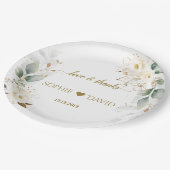 Waterverf Groene Witte Bloemen Gouden Bruiloft Papieren Bordje (Gekanteld)