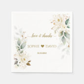 Waterverf Groene Witte Bloemen Gouden Bruiloft   Servet (Voorkant)