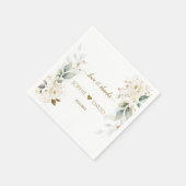 Waterverf Groene Witte Bloemen Gouden Bruiloft   Servet (Hoek)