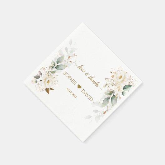 Waterverf Groene Witte Bloemen Gouden Bruiloft   Servet (Hoek)