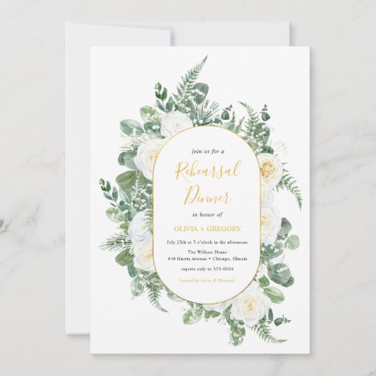 Waterverf Groene Witte Bloemen Huwelijksrepetitie Kaart (Voorkant)