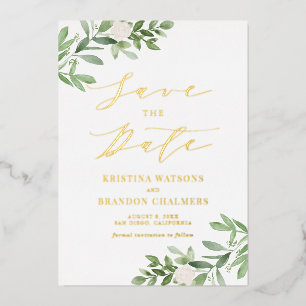 Waterverf Groene Witte Bloemen Save The Date Folie Uitnodiging