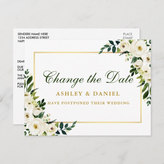 Waterverf Groene-witte Floral-Gold-verandering Dat Briefkaart (Voorkant / Achterkant)