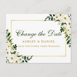 Waterverf Groene-witte Floral-Gold-verandering Dat Briefkaart