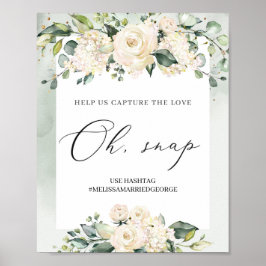 Waterverf groene witte rozen blaasje poster