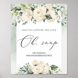 Waterverf groene witte rozen blaasje poster