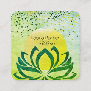 Waterverf groene Yoga Instructor Lotus Flower Vierkante Visitekaartje