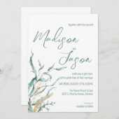 Waterverf Groene Zeaweed Beach Wedding Invitations Kaart (Voorkant / Achterkant)