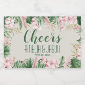 Waterverf Groenen en Roze Tropisch Sparkling Wijnetiket (Enkel label)