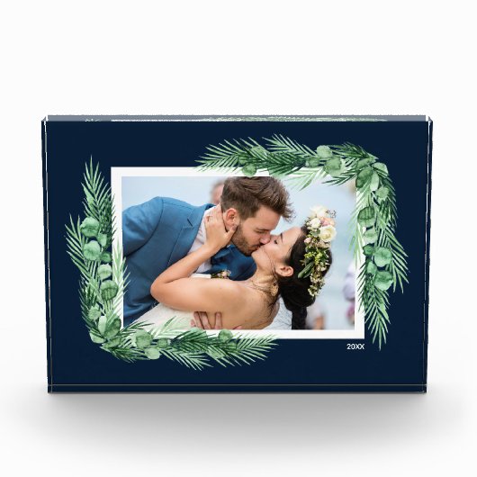 Waterverf Groenery op Navyblauw Fotoblokken (Voorkant)