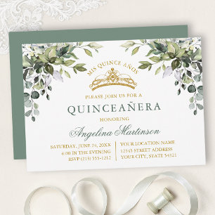 Waterverf groenigheid Salie groen Goud Quinceanera Kaart