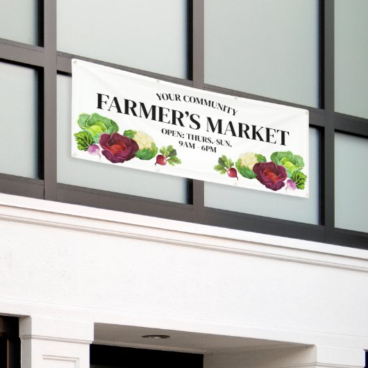 Waterverf groenten Aangepaste boerenmarktbanner Spandoek (Buitenkant Gebouw)