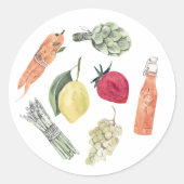 Waterverf groenten en fruit ronde sticker (Voorkant)