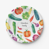Waterverf groenten familie monogram papieren bordje (Voorkant)