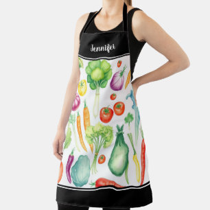 Waterverf Groenten Patroon Monogram Naam Schort