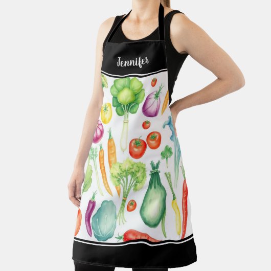 Waterverf Groenten Patroon Monogram Naam Schort (Insitu)
