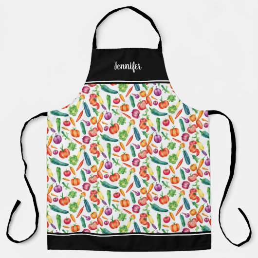 Waterverf Groenten Patroon Monogram Naam Schort (Voorkant)