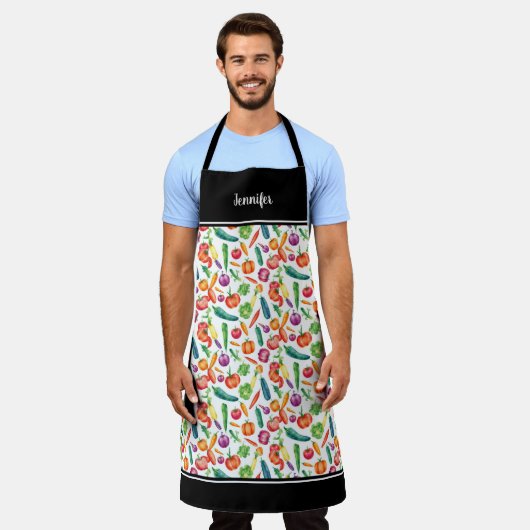 Waterverf Groenten Patroon Monogram Naam Schort (Gedragen)