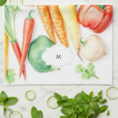 Waterverf groenten patroon monogram theedoek (Gevouwen)