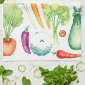 Waterverf groenten patroon monogram theedoek (Gevouwen)