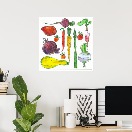 Waterverf groenten, wortelen en asperges poster (Thuiskantoor)
