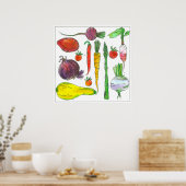 Waterverf groenten, wortelen en asperges poster (Keuken)