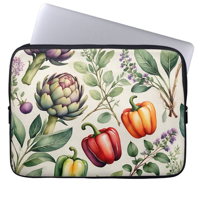 Waterverf Groentetuin Patroon Laptop Sleeve (Voorkant)