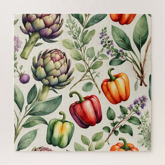 Waterverf Groentetuin Patroon Legpuzzel (Verticaal)