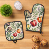 Waterverf Groentetuin Patroon Ovenwant & Pannenlap Set (Top down)
