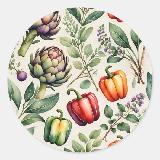 Waterverf Groentetuin Patroon Ronde Sticker (Voorkant)