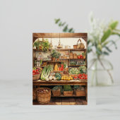 Waterverf Groentewinkel Achtergrond Folie Feestdagen Briefkaart (Staand Voorkant)