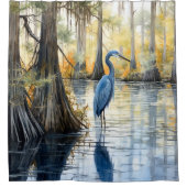 Waterverf Groot Blauw Heron Cypress Swamp Douchegordijn (Voorkant)