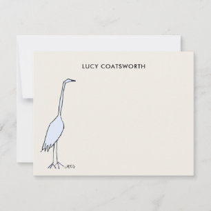 Waterverf Groot Blauwe Reiger Monogram Vogelaar Notitiekaartje