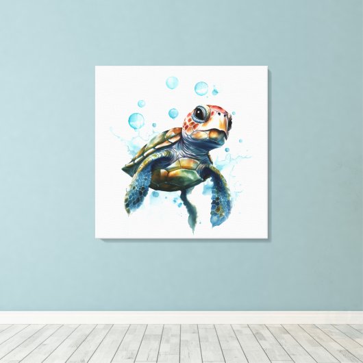 Waterverf grote Baby Zee Canvas Afdruk (Insitu (Houten vloer))