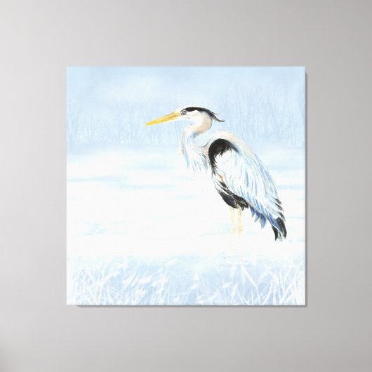 Waterverf - Grote Blauwe Heron Bird Natuur Art Canvas Afdruk (Voorkant)