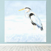 Waterverf - Grote Blauwe Heron Bird Natuur Art Canvas Afdruk (Insitu (Houten vloer))