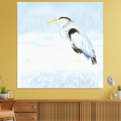 Waterverf - Grote Blauwe Heron Bird Natuur Art Canvas Afdruk (Insitu (Woonkamer))