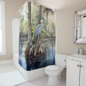 Waterverf Grote Blauwe Heron Douchegordijn (In situ)