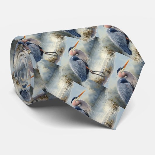 Waterverf Grote Blauwe Heron Vogels Natuur Kunst Stropdas (Opgerold)